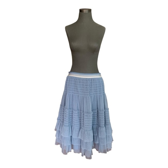 Women’s Skirt Anthropologie Maeve Blue Tulle Skirt Ruffled Midi Skirt - Picture 4 of 8